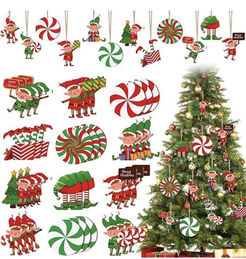 26 Pcs Elf Christmas Tree Ornaments Bulk Decoration Set Wooden Elves